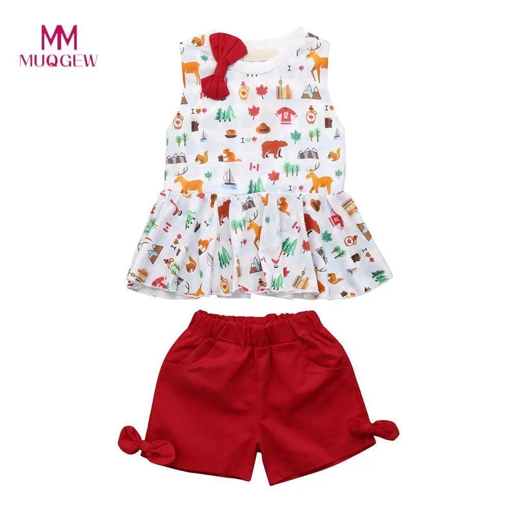 Baby Girls Clothes Set Cotton Sleeveless Cartoon Printing Vest Tops Shorts Outfit  2 Piece Set Girls Clothes For 1-4 Years Olds