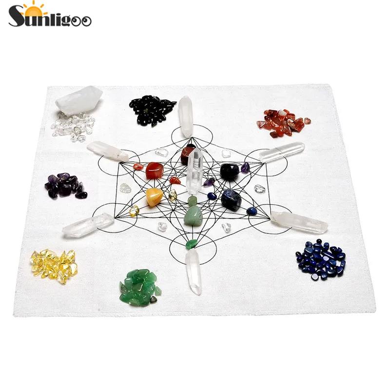 Cena Sunligoo Chakra uzdrawiające kryształy siatki zestaw siatki ołtarz tkaniny 7 czakry różne żetony równoważenie kamienie wyczyść kwarc spadł kamień