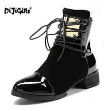 Dijigirls/Для женщин Сапоги и ботинки для девочек полуботинки «Мартенс» со шнуровкой, на плоской подошве, из натуральной кожи Для женщин S мотоботы Осенняя обувь Зимние женские ботинки из лакированной кожи