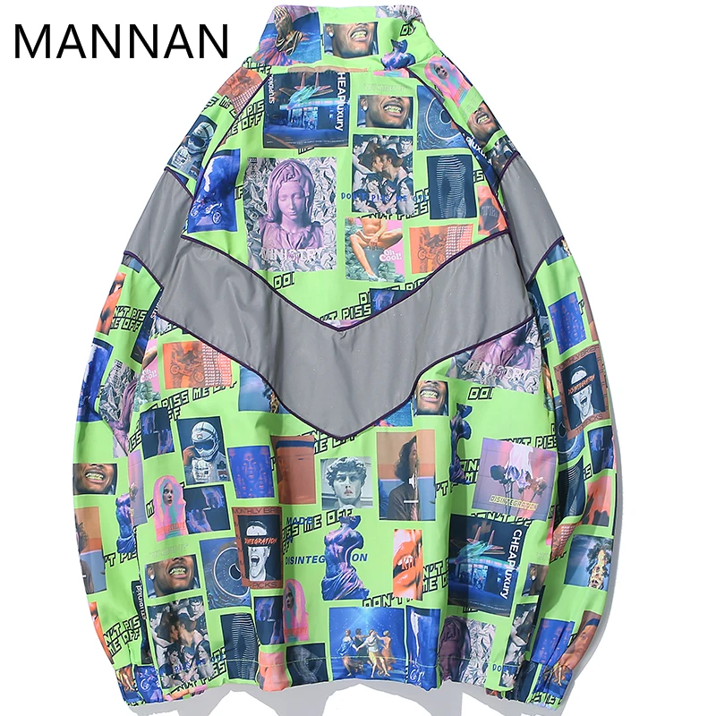 MANNAN, зимняя мужская куртка, ветровка, мужская, мульти принт, 3M, Refective, Ретро стиль, Ретро стиль, уличная одежда, Harajuku