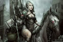 fabric print poster(frame available)girl soldier with weapons riding machine horse PDM486 living room home decoration wall decor
