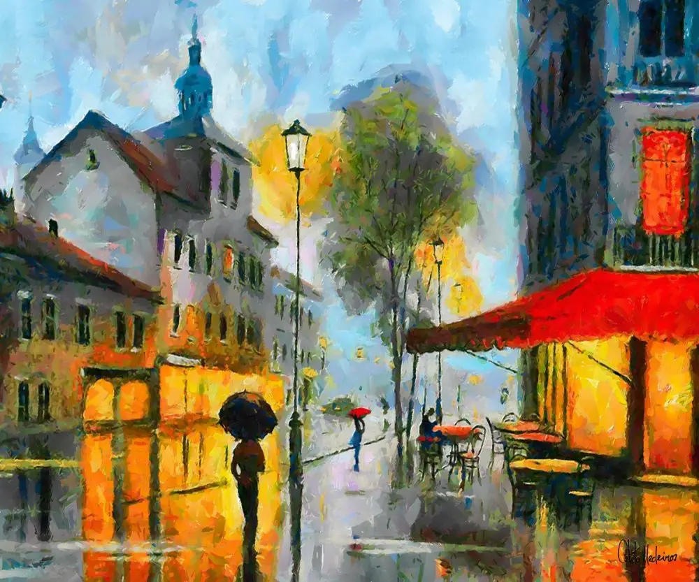 

Museum Quality Wall Pictures for Living Room Cafe on a Rainy Day by Celito Medeiros Street Scenes Abstract Painting Home Decor