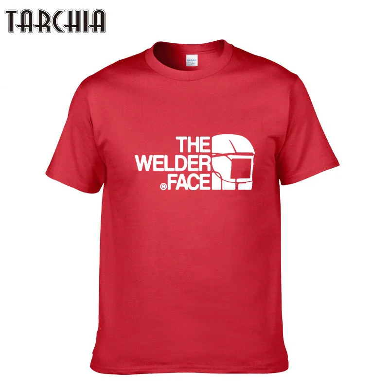TARCHIA/футболка с принтом лица сварщика; летняя модная мужская футболка в стиле хип-хоп с коротким рукавом; топы; одежда размера плюс; хлопковые футболки - Цвет: Red