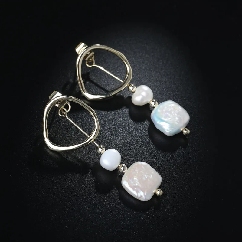 

Blucome Korea Irregular Freshwater Pearl Women Dangle Earrings Gold Color Statement Geometric Party Handmade Gifts Drop Earring