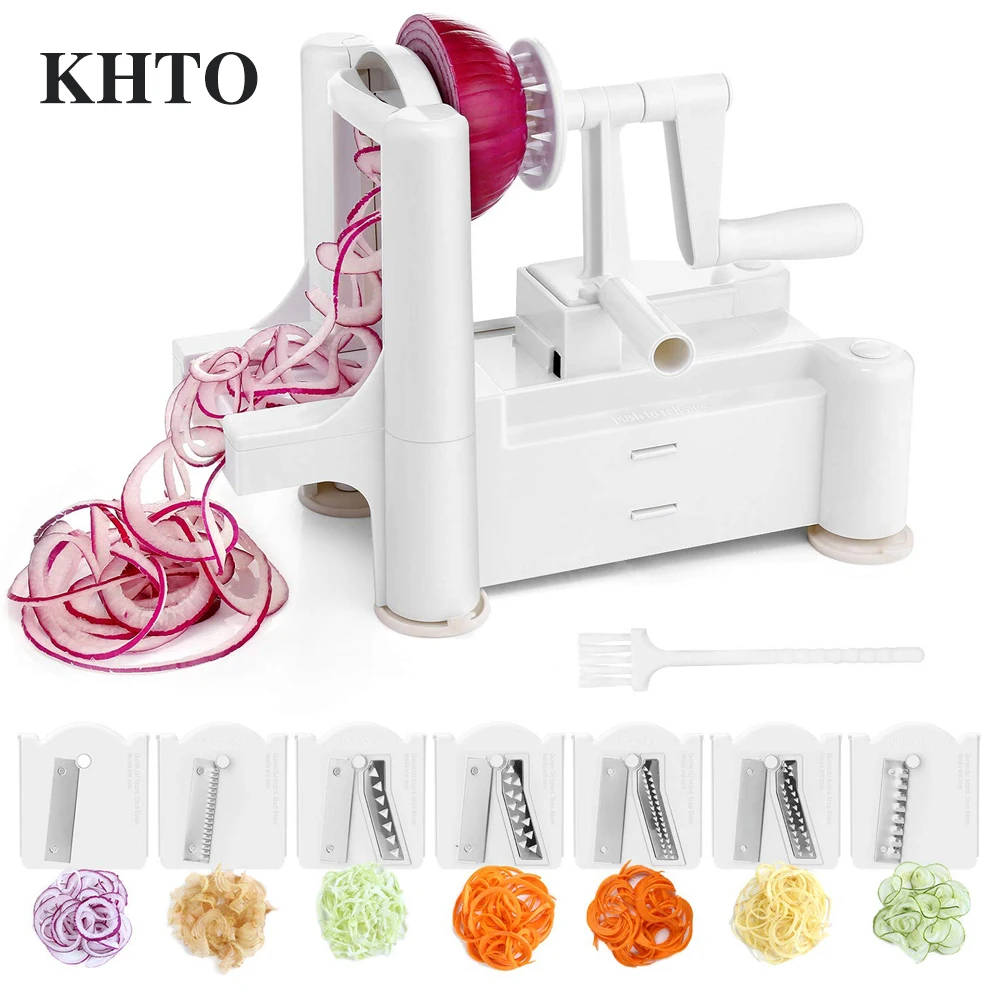 

KHTO 3/5/7 Blade Spiralizer Strongest-and-Heaviest Duty Vegetable Spiral Slicer for Low Carb / Paleo / Gluten