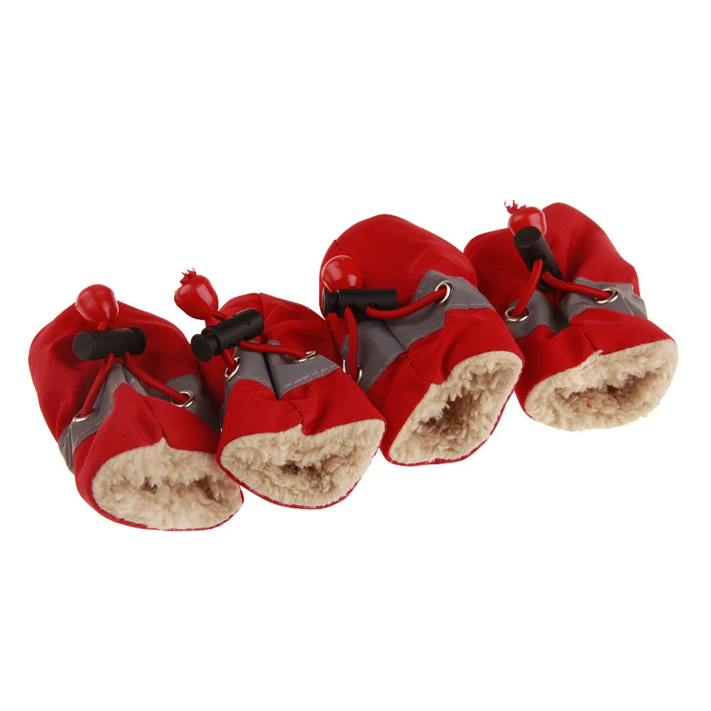 TINGHAO 4 шт. набор собачья обувь для кошек зимние теплые непромокаемые сапоги защитная спортивная нескользящая обувь для домашних животных аксессуары для собак прямая поставка - Цвет: Warm Red