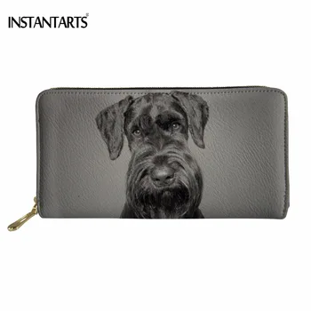 

INSTANTARTS Funny Dog Schnauzer Print Long PU Leather Wallet for Women Men Brand Design Credit Card Holder Fashion Zipper Purse