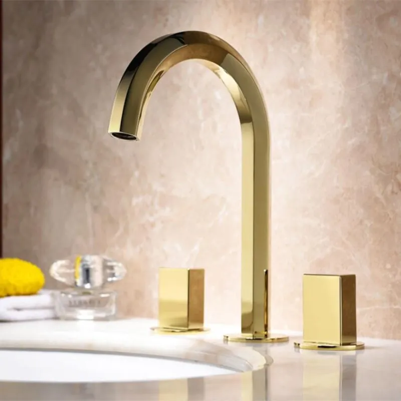 Aliexpress Luxury Gold Basin Faucet Europe Style Three Holes Luxury Gold Basin Faucet Europe Style Three Holes Sink Modern Design Widespread 8 Hole Bathroom Mixer