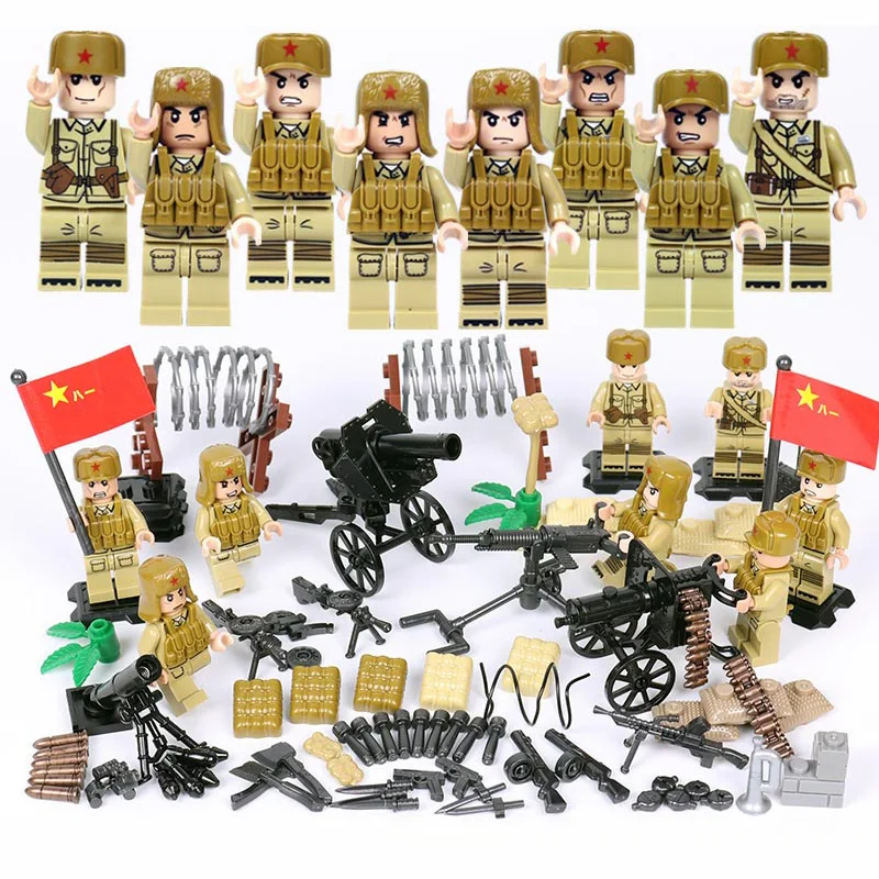 

World war Korea Assembly military figures brickmania building block china army minifigs weapon artillery bricks toys for boys
