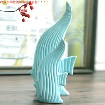 

Nordic Style Mediterranean Ceramic Ornaments Marine Animal Creatures Blue Kiss Fish Decoration Crafts Home Furnishing L3360