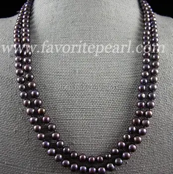 

Free Shipping - 48 Inch 7-8MM AA Very Round Black Color Natural Freshwater Pearl Long Necklace Handmade Jewelry