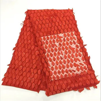 

African Lace Fabric 5 yard Red French Net Mesh Lace Fabric Textile With Sequins African Lace Fabric 2018 High Quality Lace