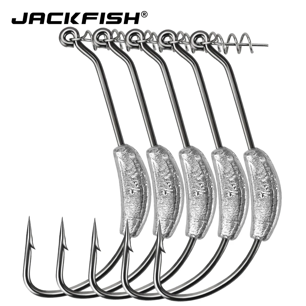 

JACKFISH Lead Jig Head Barbed Hook 2g/2.5g/3g/5g/7g Fishing Hook 5Pcs/lot Soft Worm Grank Hook Crankbait For Carp Fishing Tackle