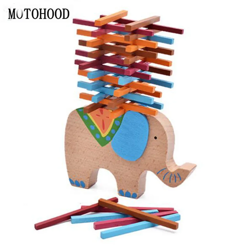 

MOTOHOOD Kawaii Animal Elephant Colorful Balance Wooden Stick Building Blocks Toys For Kids Baby Intelligence Toys