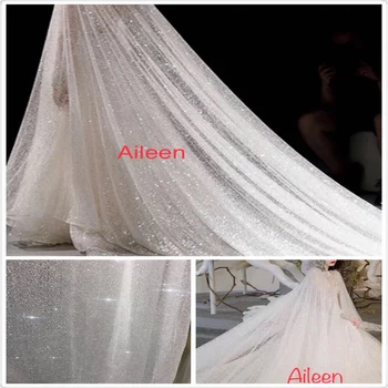 

5y/lot white glitter shinning lace fabric pure white sequins wholesale for party dress