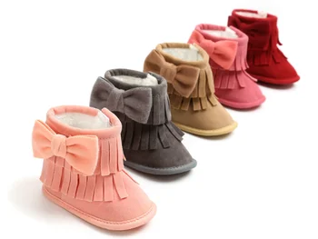 

2018 infant baby boot indoor keep warm baby moccasins cute bow baby firstwalkers Fringe baby girl shoes