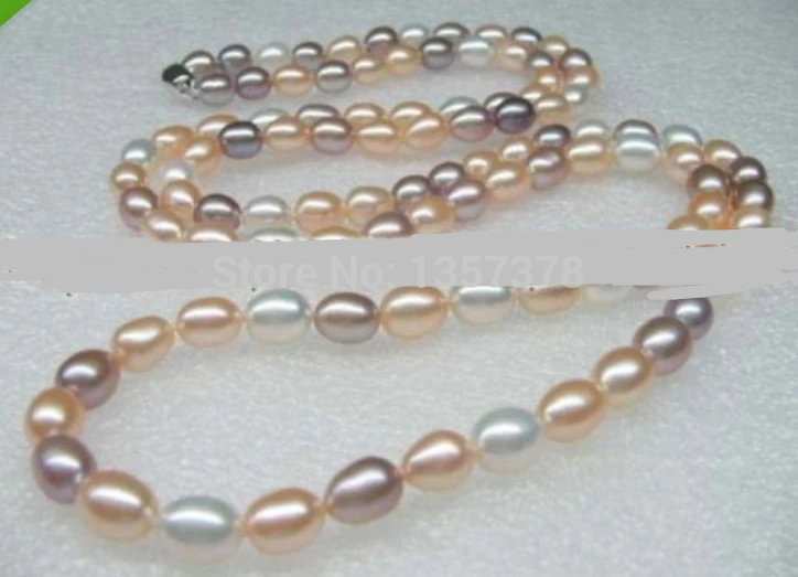 

hot sell- N4062 AA++ 30" Multicolor rice freshwater pearl necklace -Top quality free shipping