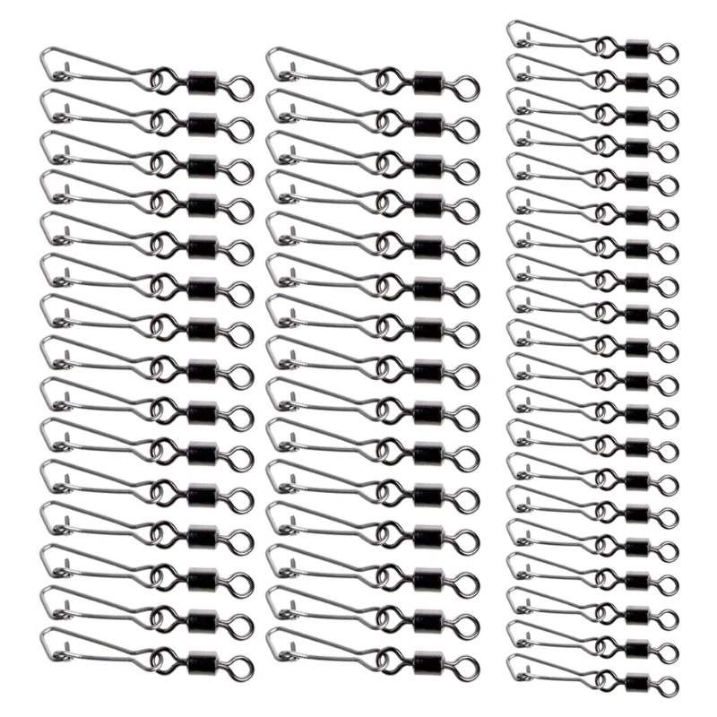 

50Pcs Stainless Steel Fishing Bearings Hooked Snap Pins Rolling Swivel Connector