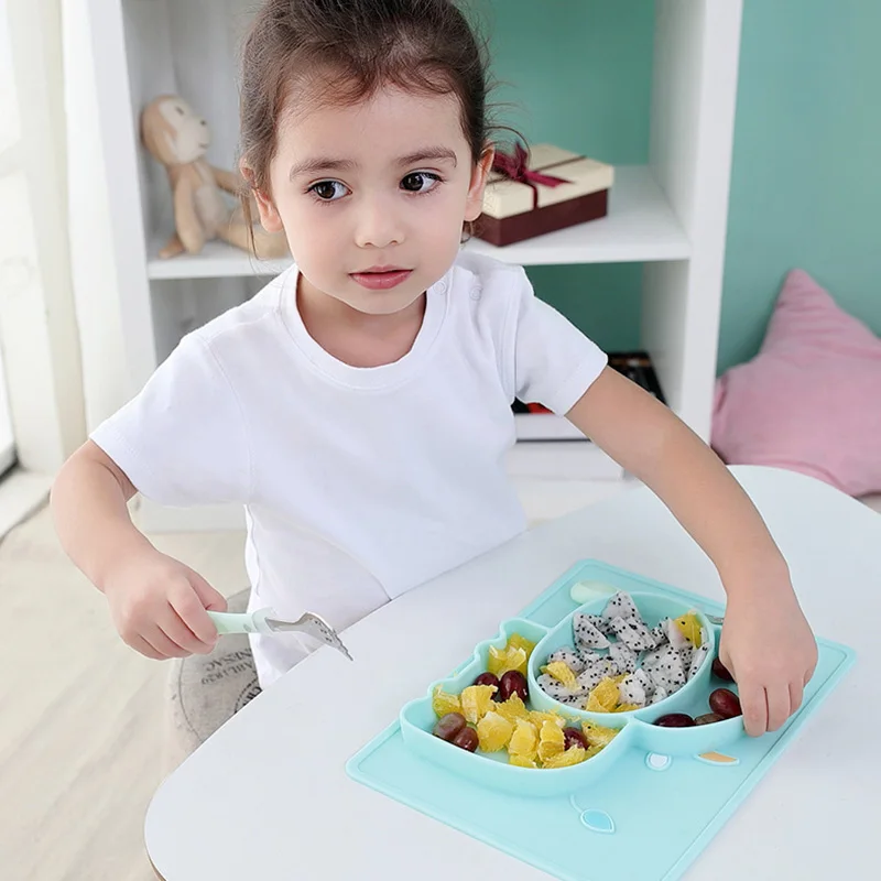 

Baby Food GradeSilicone Dishes Sucker Design Cartoon Cow Whale Bowl Infant Learning Safe Creative Grid Feeding Tableware NBB0372