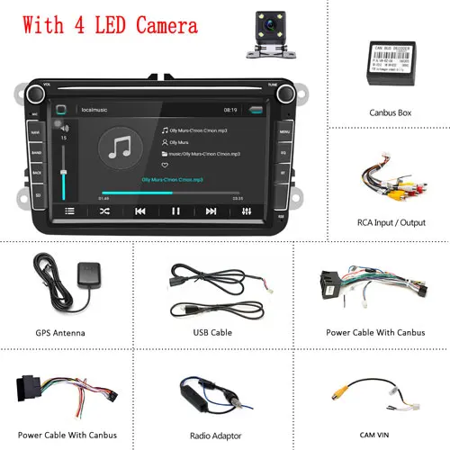 With 4 LED Camera Podofo Android 8,1 2Din автомобильный MP5 мультимедийный видео плеер gps Автомобильный Радио Авто Радио Стерео " аудио для сиденья/Skoda/Passat/Golf/Polo - Цвет: With 4 LED Camera