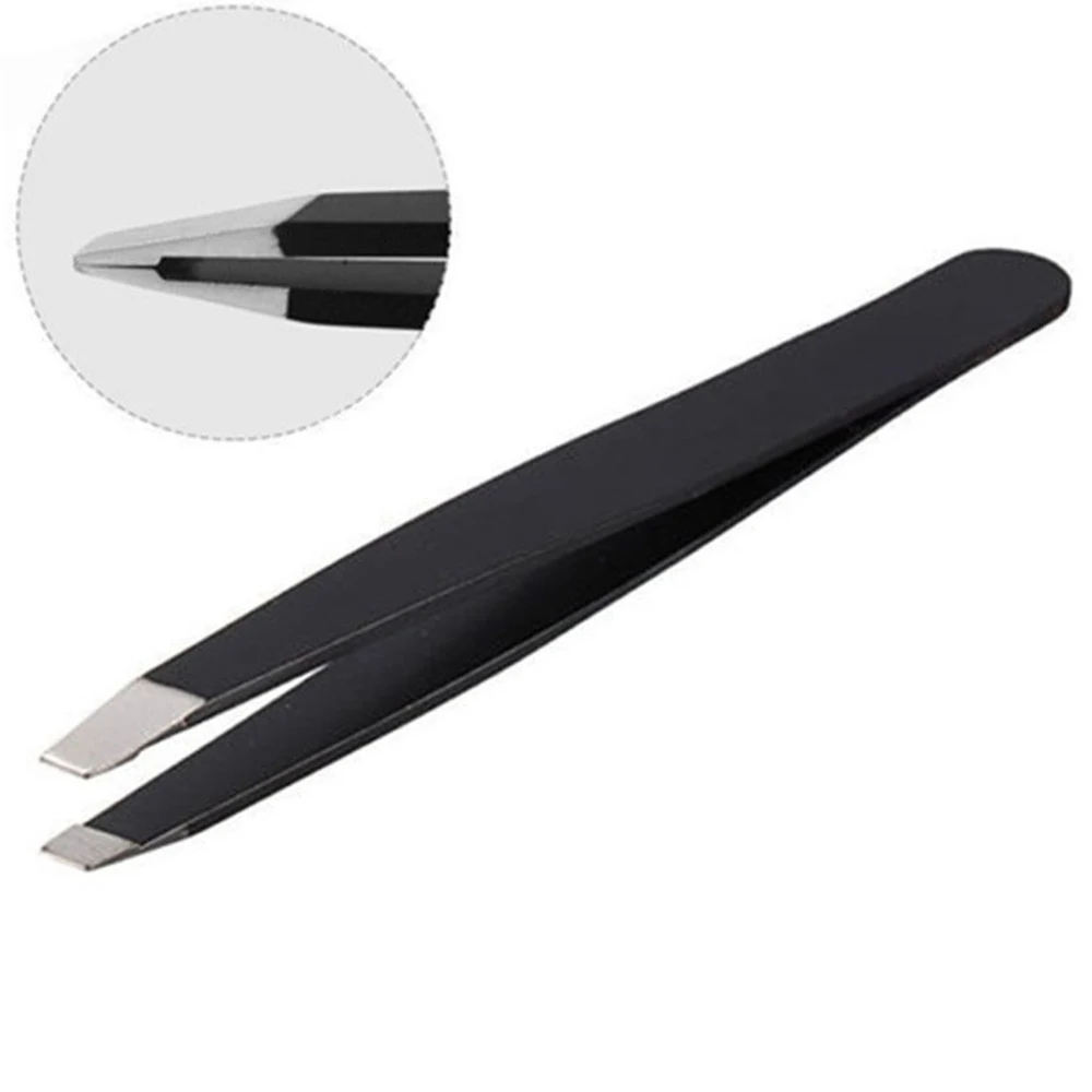 3Pcs/set Eyebrow Tweezers Stainless Steel Point Tip/Slant Tip/Flat Tip Hair Removal Makeup Tools Accessory with Bag Case - Цвет: 1pc black