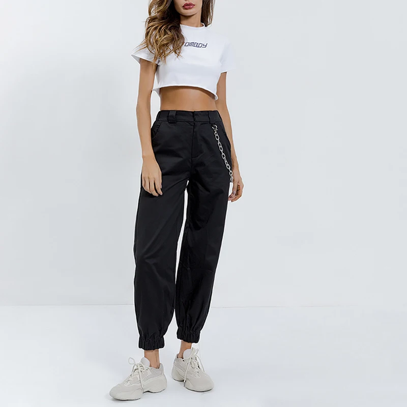 

Casual Women High Waist Cargo Pants Female Ankle-length Harem Trousers Punk Ladies Army Black Joggers for Spring Autumn Summer