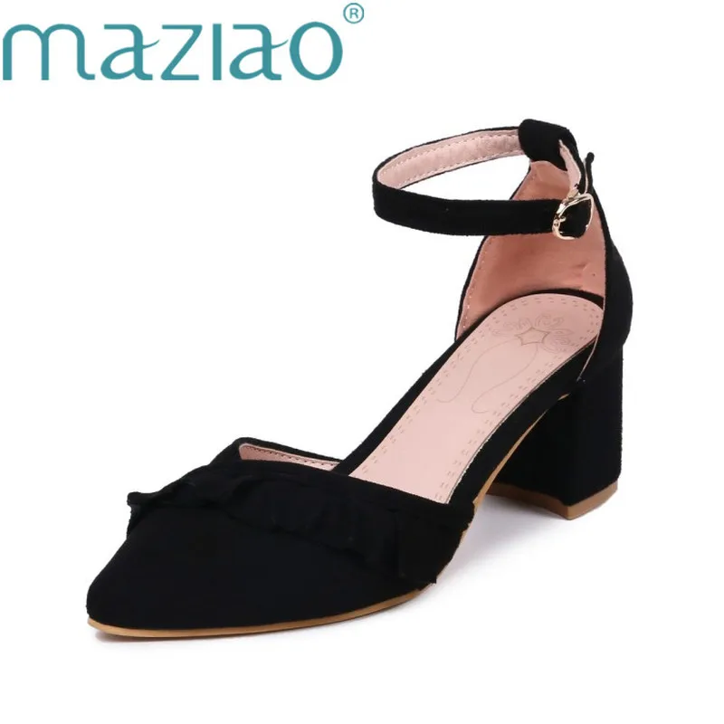 

MAZIAO 2019 Women Ankle Strap Pointed Toe Summer Shoes Buckle Sandals Females Shoes Sandalias Mujer Ruffles Womens Sandals