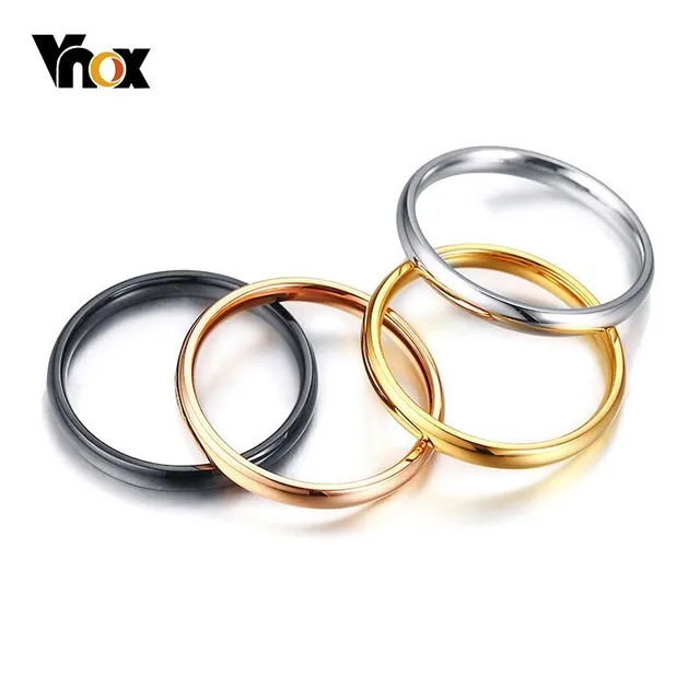 Vnox 4pcs/ Set Women Rings 3mm Elegant Thin Stainless Steel Classic Finger Ring Street Wear Alliance Anel US Size #6 – #9