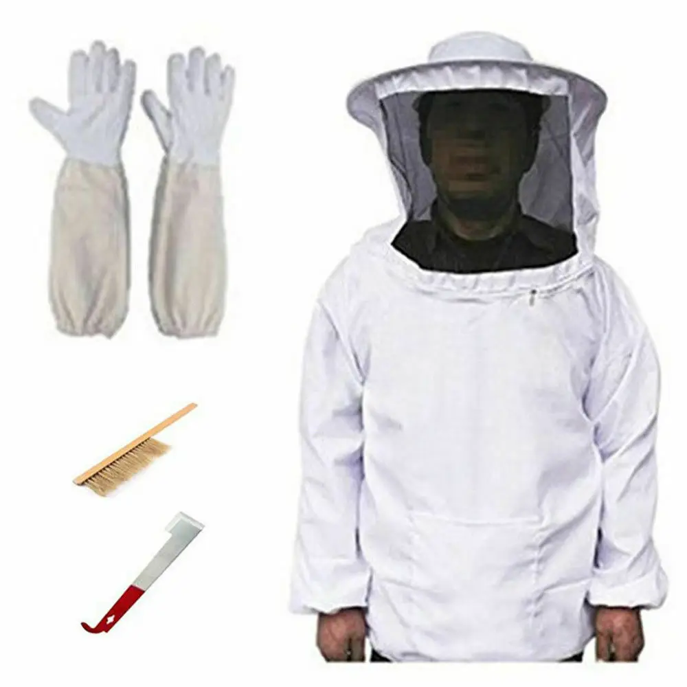 4 in 1 Set Beekeeping Equipment Veil Suit Bee Brushes Gloves Hook Hive   ❤ 