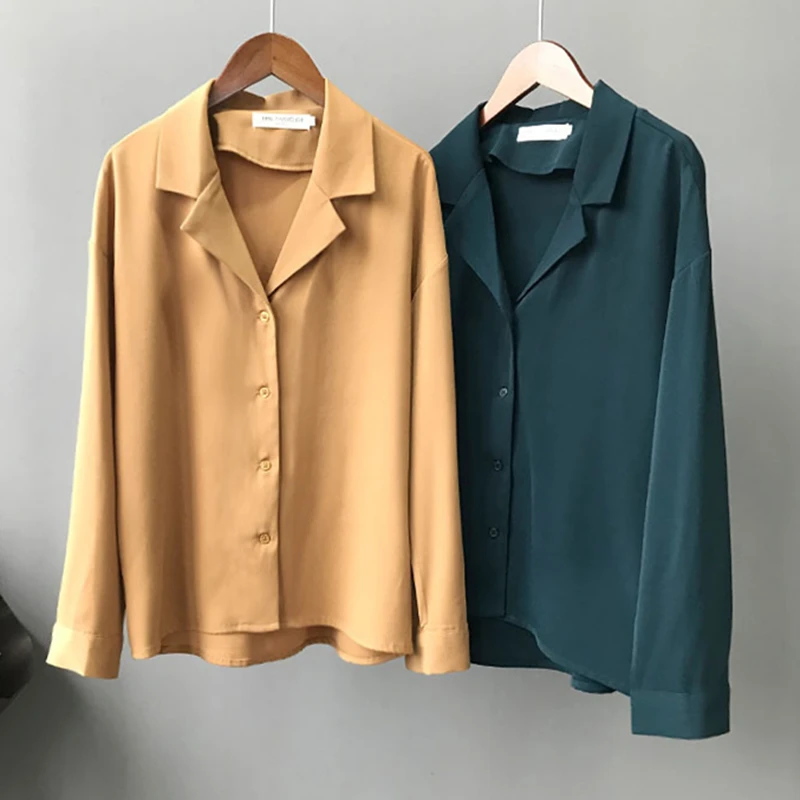 En Ligne 2018 Office Lady Automne En Mousseline de Soie Blouses À Manches Longues Mode Normcore Blanc V Cou Chemises de Travail Femme Automne Classique Rétro Tops