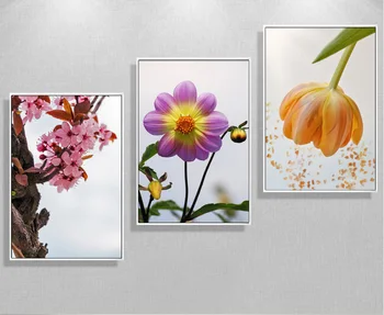 

New Chinese peach 3 pieces flower paintings decoration for the head of the bed canvas paintings wall art without frame
