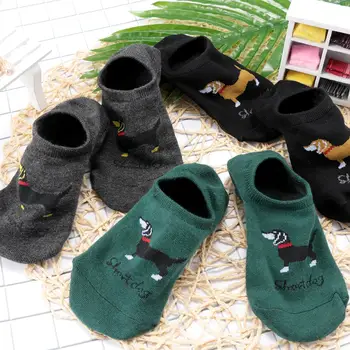 

Men Cotton Invisible Socks Cartoon Dachshund Dog Sock Slippers Summer Low Cut Ankle Socks Harajuku Style Boat Socks