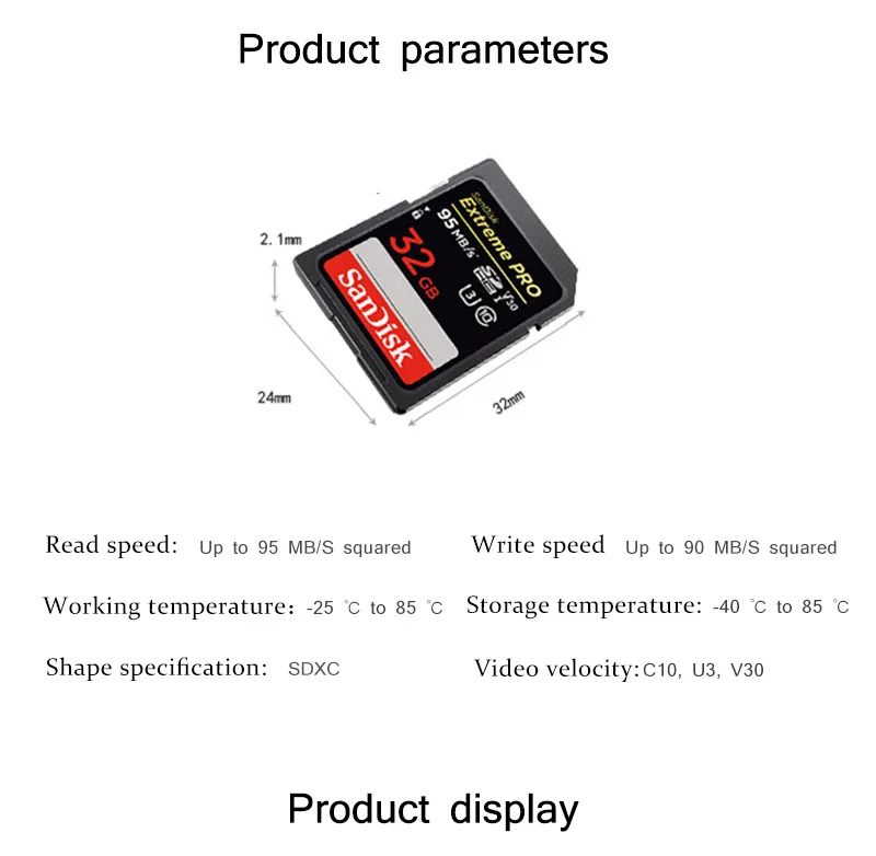 Карта памяти SanDisk Extreme Pro SDHC SDXC SD карта 95 МБ/с./с 32 Гб 64 Гб 128 Гб класс 10 C10 U3 V30 UHS-I 4K для камеры