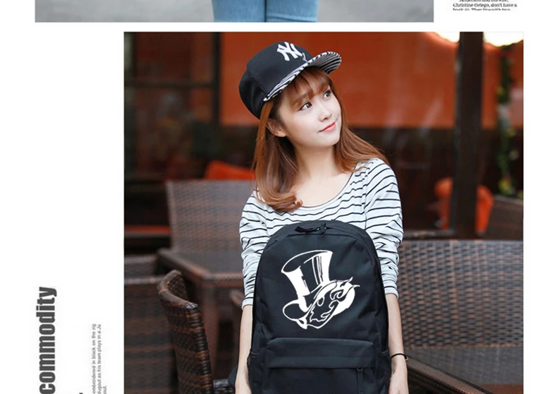 Teenage Girls Backpack Persona5 School Bag Black Oxford Mochila Persona 5 Daypack (4)