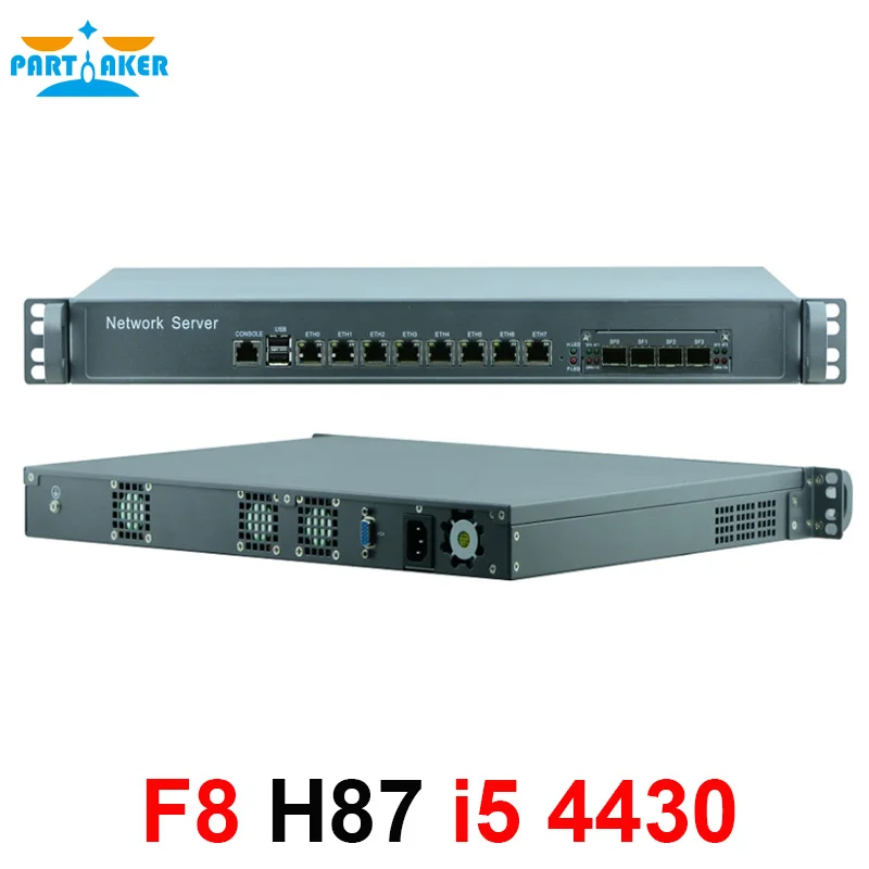 

Network Security Server 1U Firewall PC with 8 ports Gigabit lan 4 SPF i5 4430 3.2Ghz 2G RAM 8G SSD Mikrotik PFSense ROS