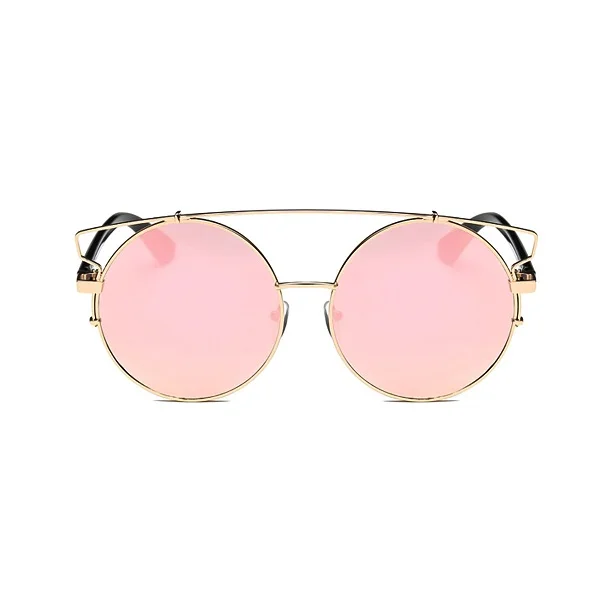 Женские солнцезащитные очки, модные женские роскошные круглые солнцезащитные очки, уникальный щит, UV400 - Цвет линз: Розовый