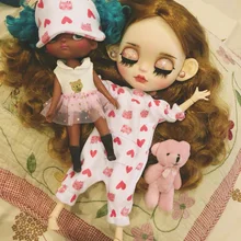 Новинка, 1 комплект, милая Пижама с ушками кролика, комбинезон, пижама, Одежда для кукол, Ночная Одежда для кукол, аксессуары для кукол Blyth Holala