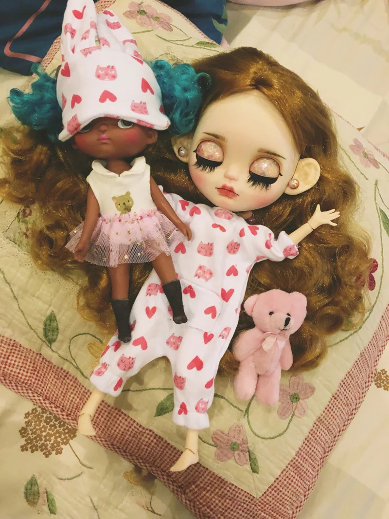 

New 1 Set Holala Cute Rabbit Ear Pajamas Overall pajamas clothes for dolls night clothes for Blyth Holala Dolls Accessories