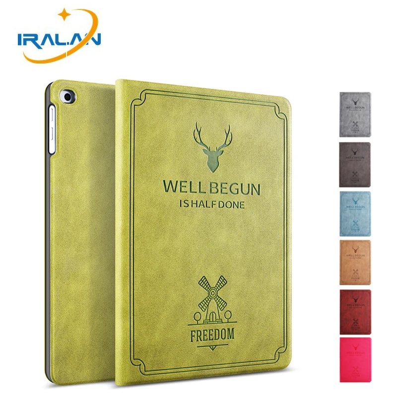 

For Apple ipad air 2 9.7 inch Deer Pattern Flip Stand Cover Ultra-thin Smart Silicone PU Leather Tablet Sleep/Wake Case Film+Pen