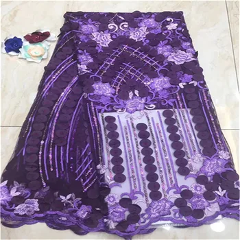 

Nigerian Lace Fabric 2019 High Quality Lace 3d Lace Fabric Wedding Purple African With Sequins Nigerian French Lace Fabric