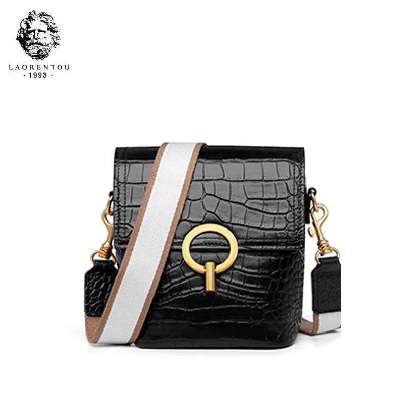 

LAORENTOU women leather bag 2019 fashion one-shoulder bucket bag crocodile pattern ladies bag Shoulder Messenger Bag