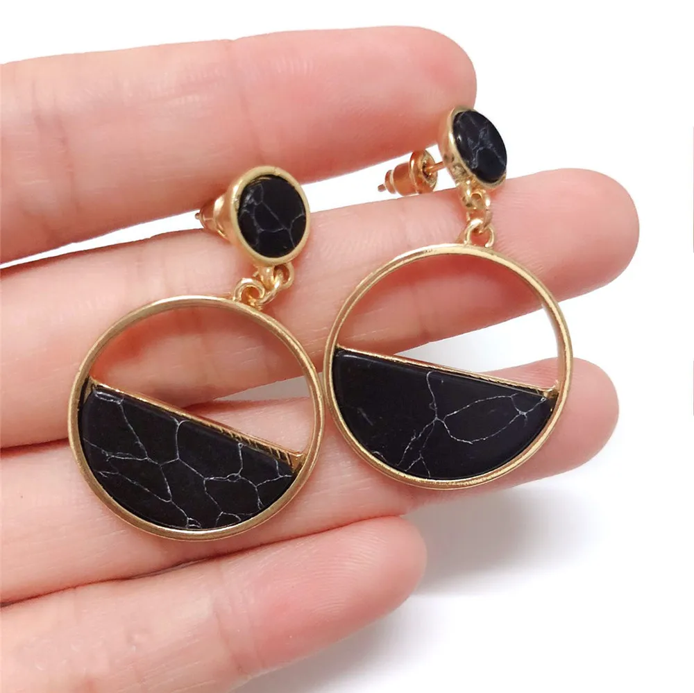 

Handmade Fashion Simple Geometric Circular Marble Long Earrings Girls Popular Earrings Earrings Temperament EE88 for 2019 New