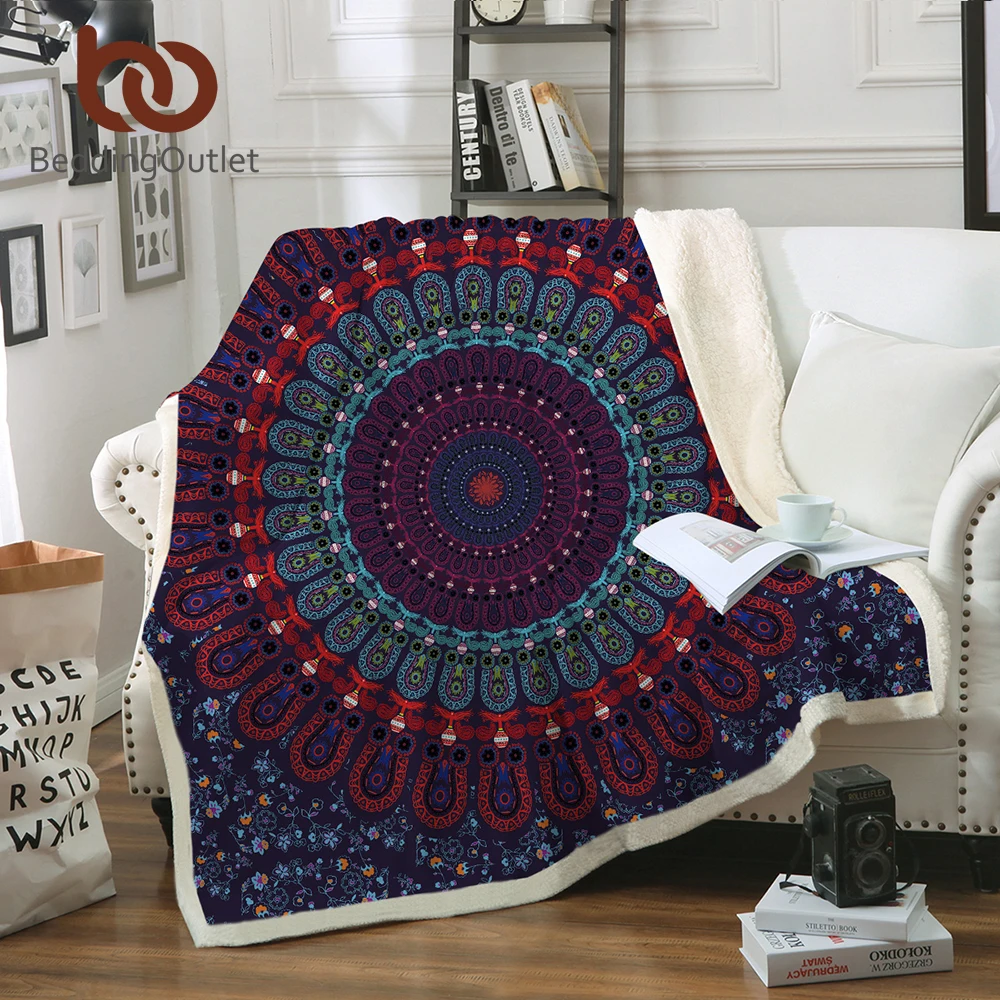

BeddingOutlet Velvet Plush Reversible Sherpa Blanket Bohemian Mandala Pattern Fleece Blanket Soft Microfiber for Bed or Couch