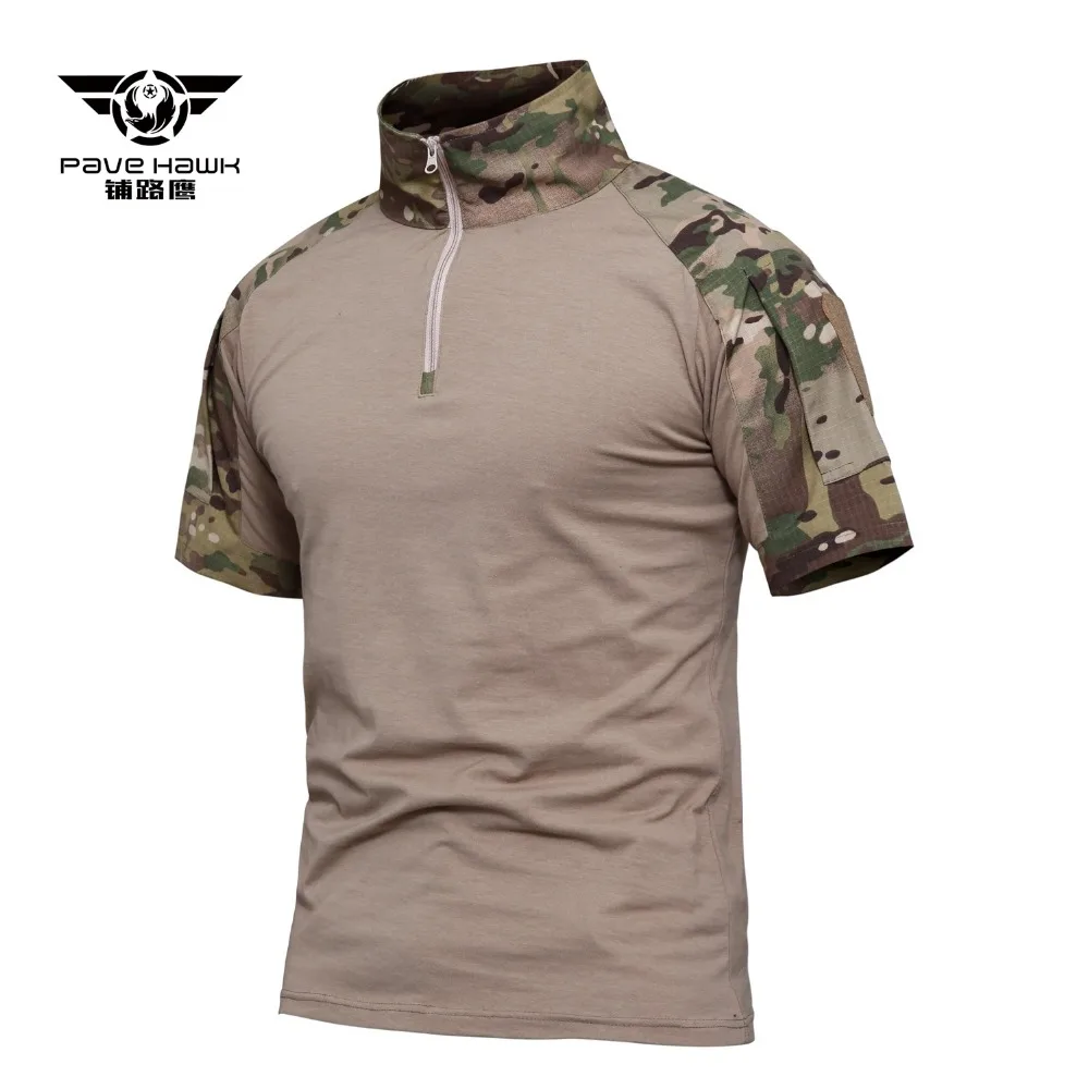 

Outdoor Summer Camping Hunting Training Military Lapel Short Sleeve Breathable T Shirt Army Fan CS Tactical Cmouflage Clothes