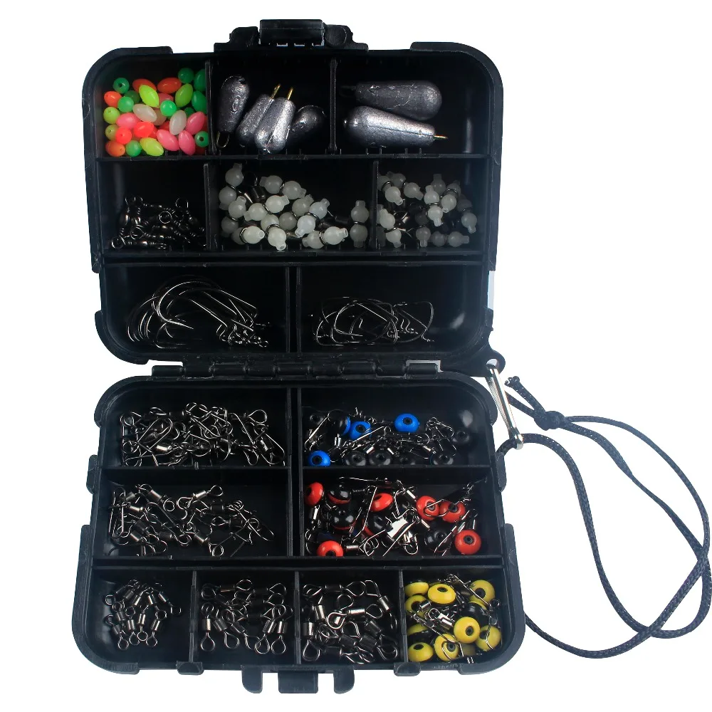 

176pcs/box Fishing Accessories Kit Including Jig Worm Hooks Fishing Sinker Fishing Swivels Snaps Beads with Fishing Tackle Box