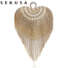 SEKUSA, маленький женский клатч с кисточкой, Кристальные вечерние сумки с ручкой, бриллианты, кольцо на палец, бисером, свадебные сумочки, свадебные сумочки