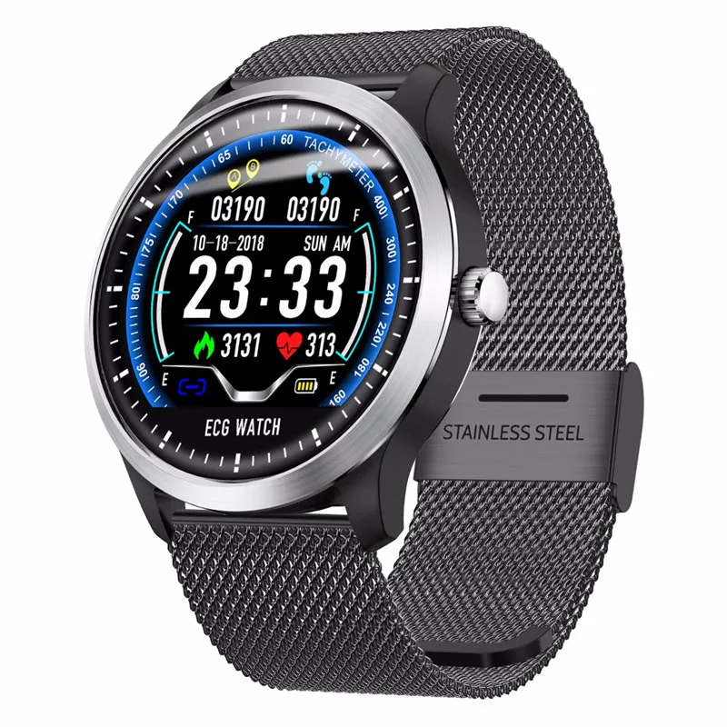 N58 ЭКГ Смарт часы с электрокардиограммой измерения для мужчин t для мужчин Smartwatch фитнес-трекер для измерения сердечного ритма 3D UI мультиспортивные часы - Цвет: Black Steel Strap