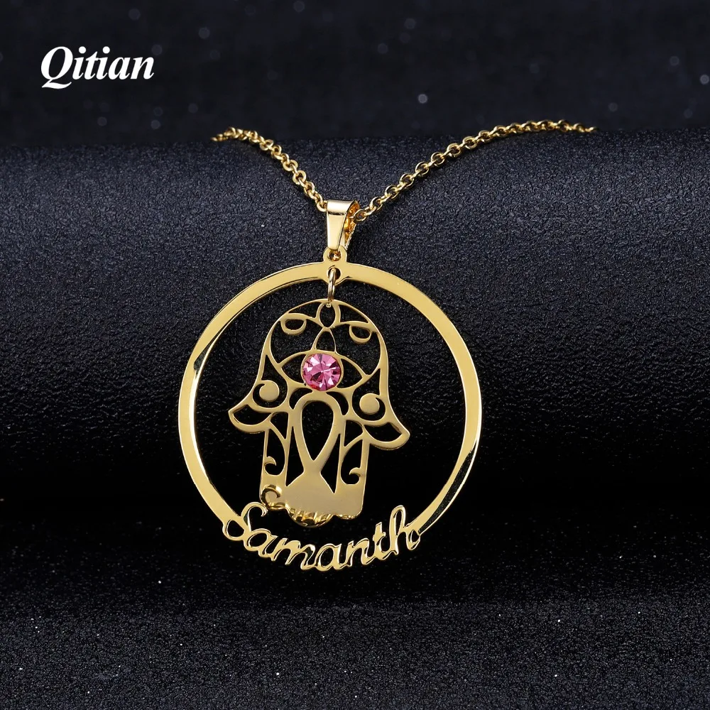

Stainless Steel Personalized Hand of Fatima Pendant Necklaces Women Gold Color Custom Jewelry Special Necklaces For Gift