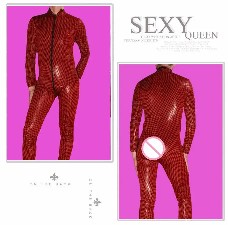

Men's Zipper patent leather jumpsuit Long-sleeve Underwear Bodysuit Soft Pu Leather One-piece Autumn And Winter Tights