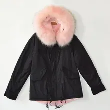 Высокое качество Черная куртка Lightpink воротник и выстроились Дамская зимняя Mrs одежда мех воротник мягкий густой мех Mrs короткое пальто